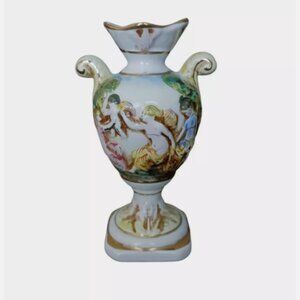 Vintage R.CAPODIMONTE Italy Gold Accent Angels Cherubs, Flower & Trees 7” Vase